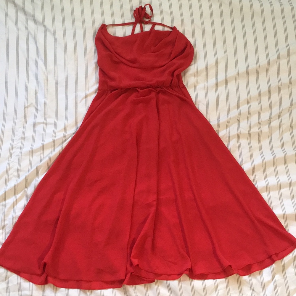 Vintage red backless swing halter dress